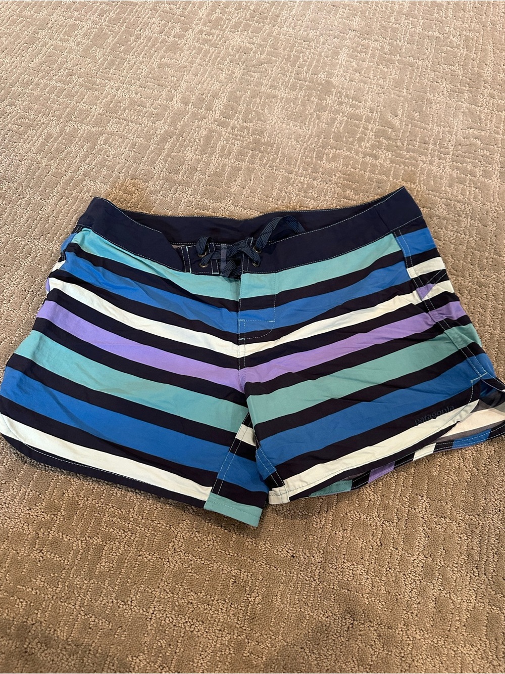 Patagonia Striped Swim Trunks Label - Navy, Light Blue, Purple